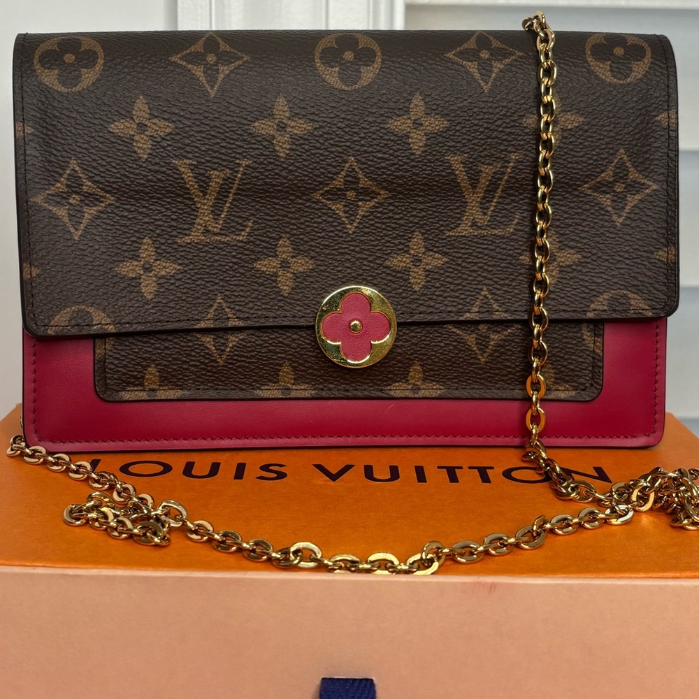 Louis Vuitton FLORE Brown and Pink Chain Wallet